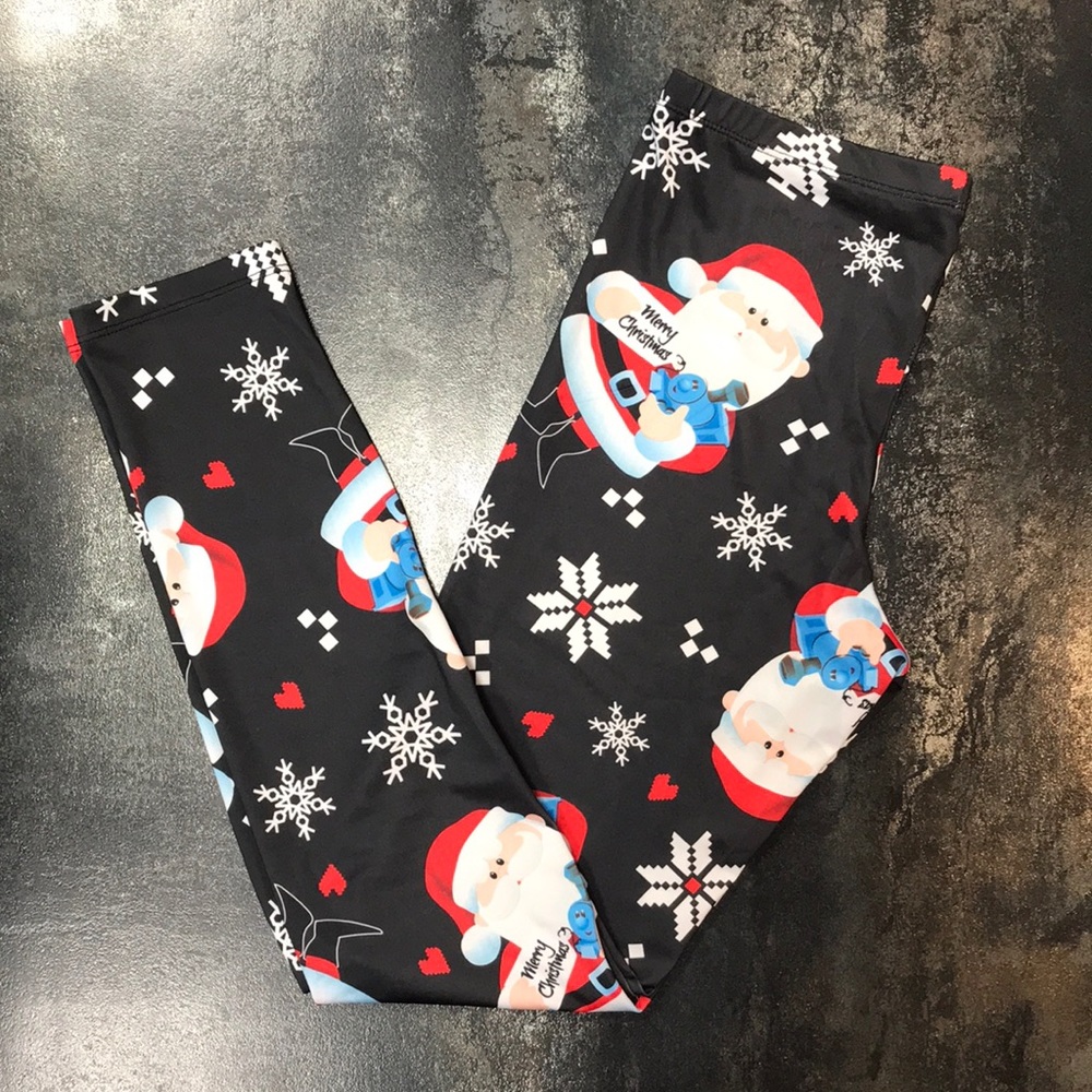 NWOT Rudolph the Red-Nosed Reindeer Black, Red and White Santa Leggings, Sz. M
